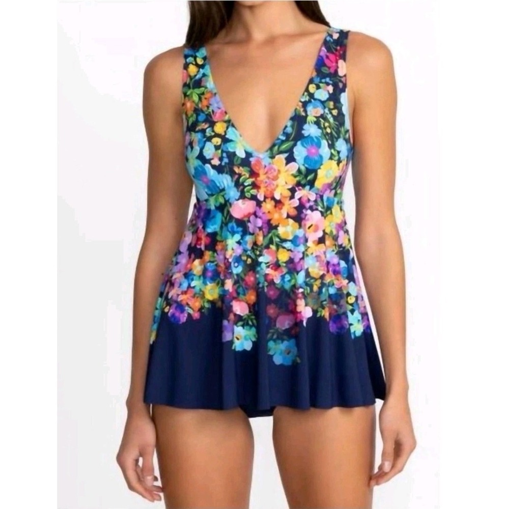 Johnny Was Floral Skirted One Piece Swimsuit Wild Bloom Back Tie‎ Sz XS NWT $268